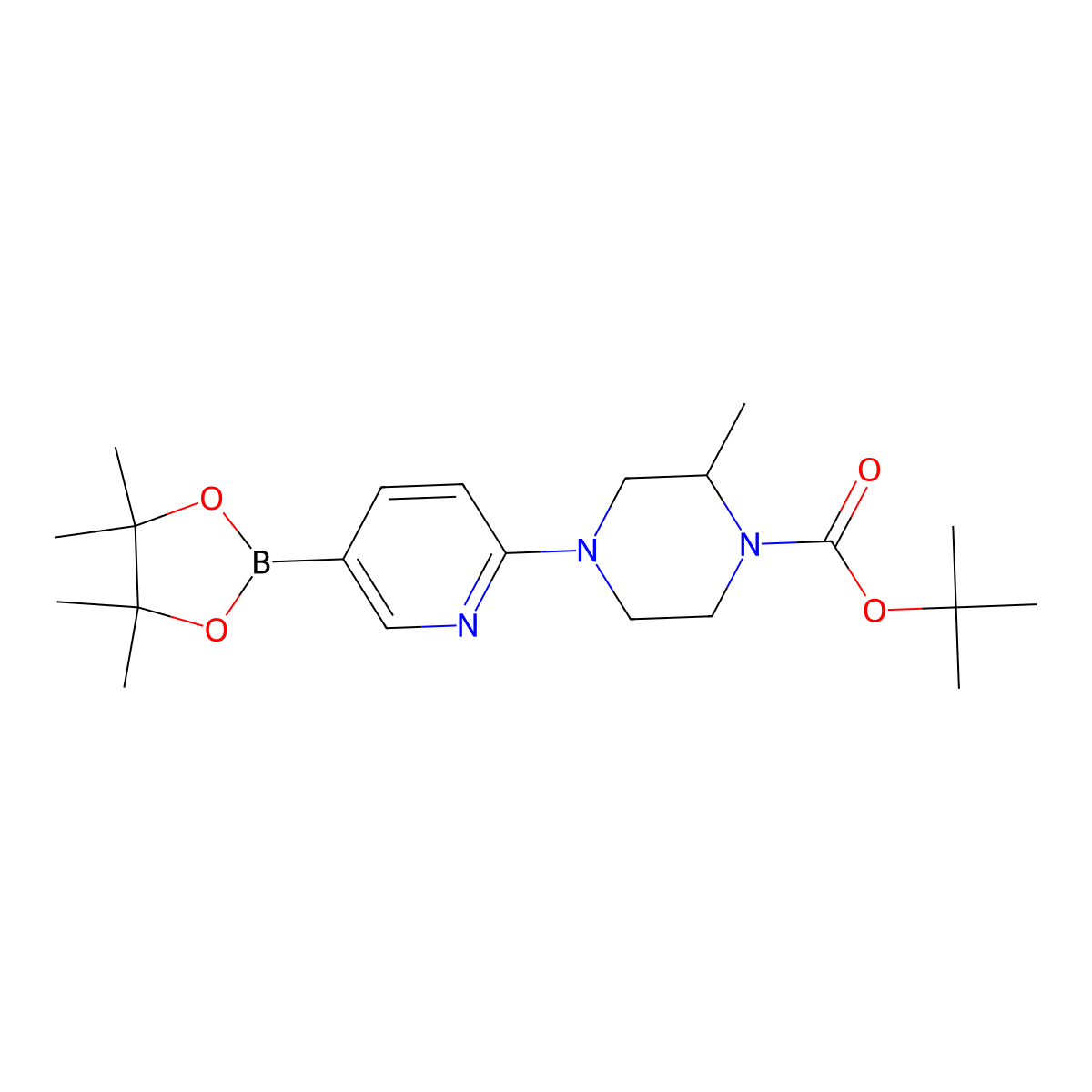 (R)-tert-Butyl 2-methyl-4-(5-(4,4,5,5-tetramethyl-1,3,2-dioxaborolan-2-yl)pyridin-2-yl)piperazine-1-carboxylate molecular structure, CAS 2414150-38-0
