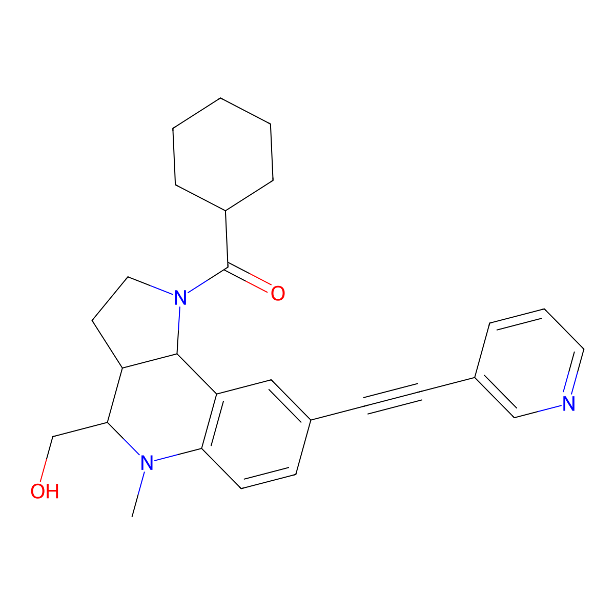 [(3aR,4S,9bS)-4-(hydroxymethyl)-5-methyl-8-[2-(3-pyridinyl)ethynyl]-3,3a,4,9b-tetrahydro-2H-pyrrolo[3,2-c]quinolin-1-yl]-cyclohexylmethanone molecular structure, CAS 2414154-84-8