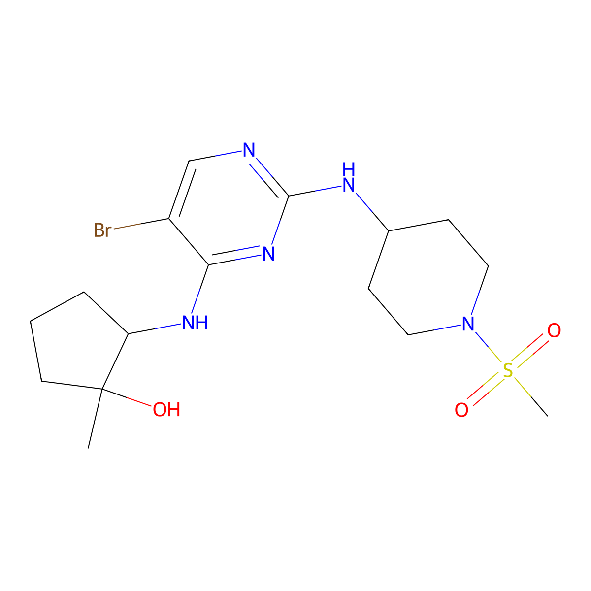 (1R,2R)-2-[[5-Bromo-2-[[1-(methylsulfonyl)-4-piperidyl]amino]-4-pyrimidinyl]amino]-1-methylcyclopentanol molecular structure, CAS 2414158-87-3
