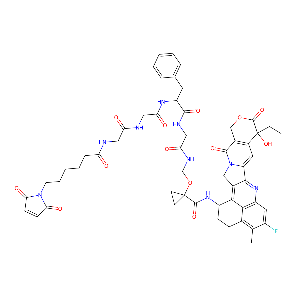 MC-Gly-Gly-Phe-Gly-amide-cyclopropanol-amide-Exatecan molecular structure, CAS 2414254-41-2