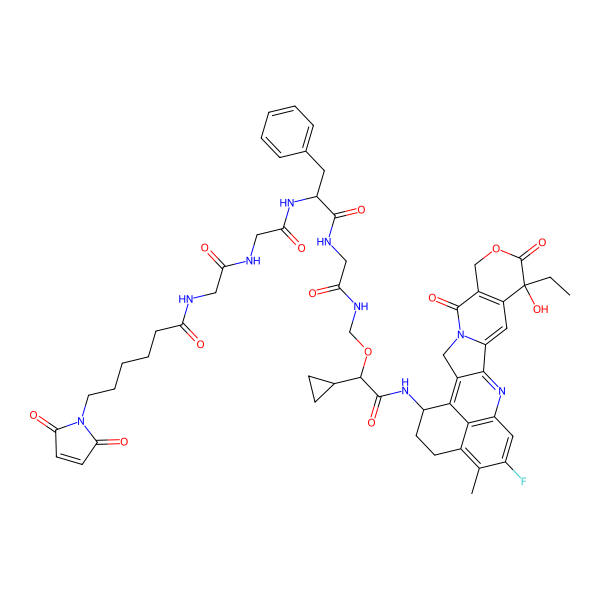 MC-Gly-Gly-Phe-Gly-(R)-Cyclopropane-Exatecan molecular structure, CAS 2414254-51-4