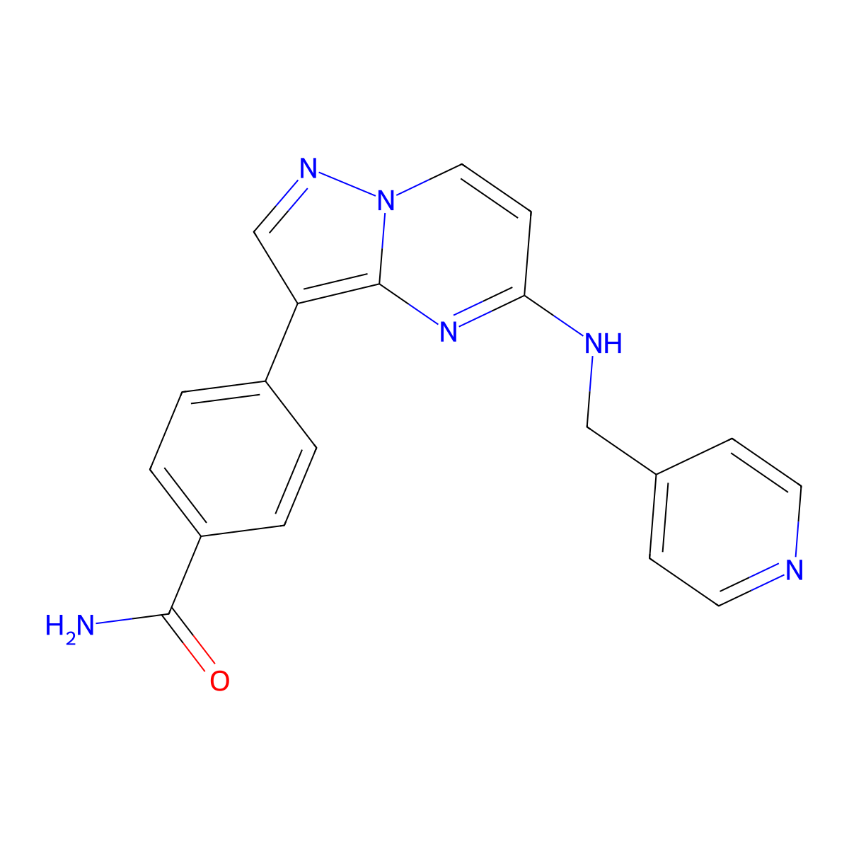 4-(5-((Pyridin-4-ylmethyl)amino)pyrazolo[1,5-a]pyrimidin-3-yl)benzamide molecular structure, CAS 2414373-42-3