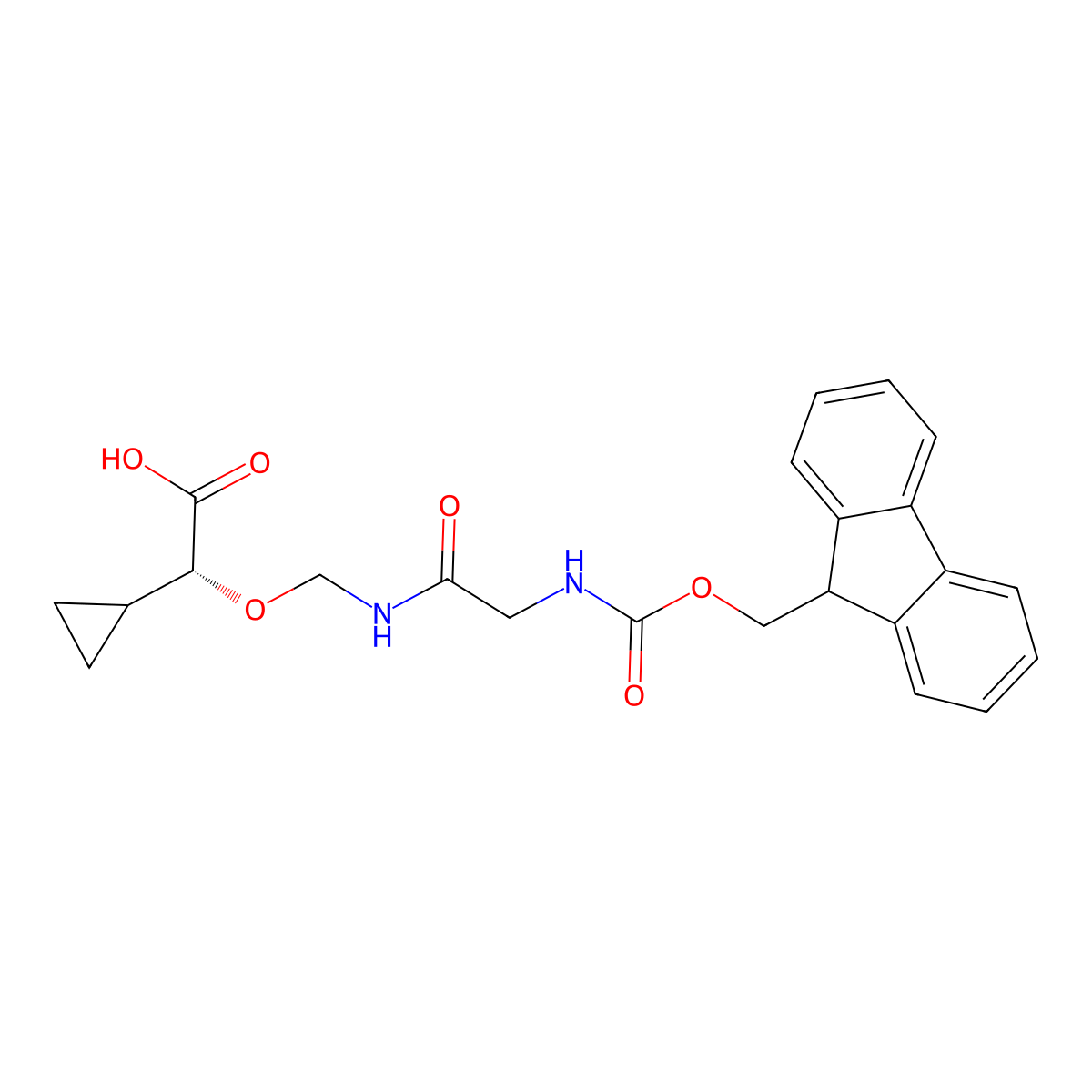 (R)-10-Cyclopropyl-1-(9H-fluoren-9-yl)-3,6-dioxo-2,9-dioxa-4,7-diazaundecan-11-oic acid molecular structure, CAS 2414393-50-1