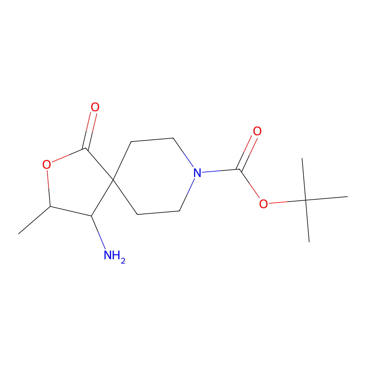 tert-Butyl (3S,4S)-4-amino-3-methyl-1-oxo-2-oxa-8-azaspiro[4.5]decane-8-carboxylate molecular structure, CAS 2414415-67-9
