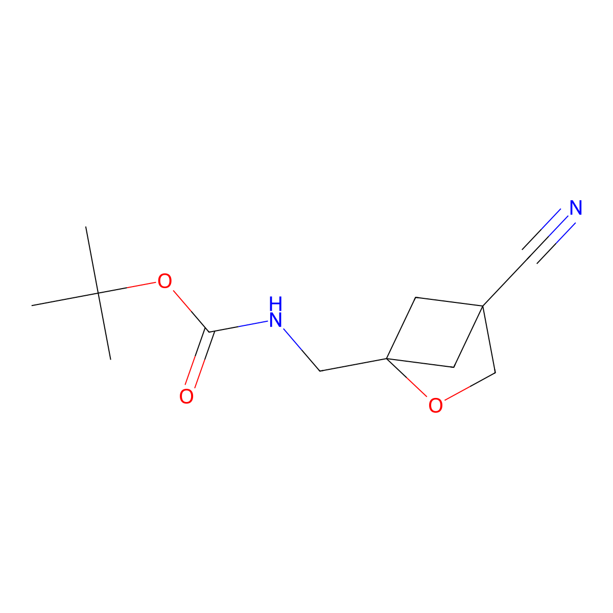 tert-butyl N-({4-cyano-2-oxabicyclo[2.1.1]hexan-1-yl}methyl)carbamate molecular structure, CAS 2414431-03-9