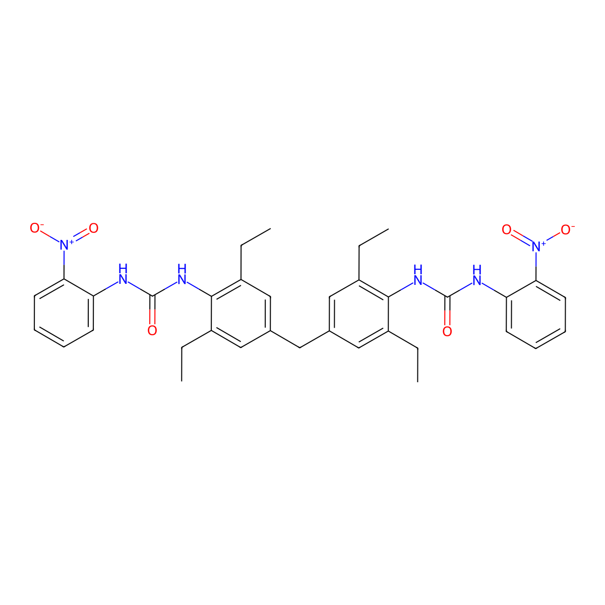 1,1'-[Methylenebis(2,6-diethyl-4,1-phenylene)]bis[3-(2-nitrophenyl)urea] molecular structure, CAS 2414546-93-1