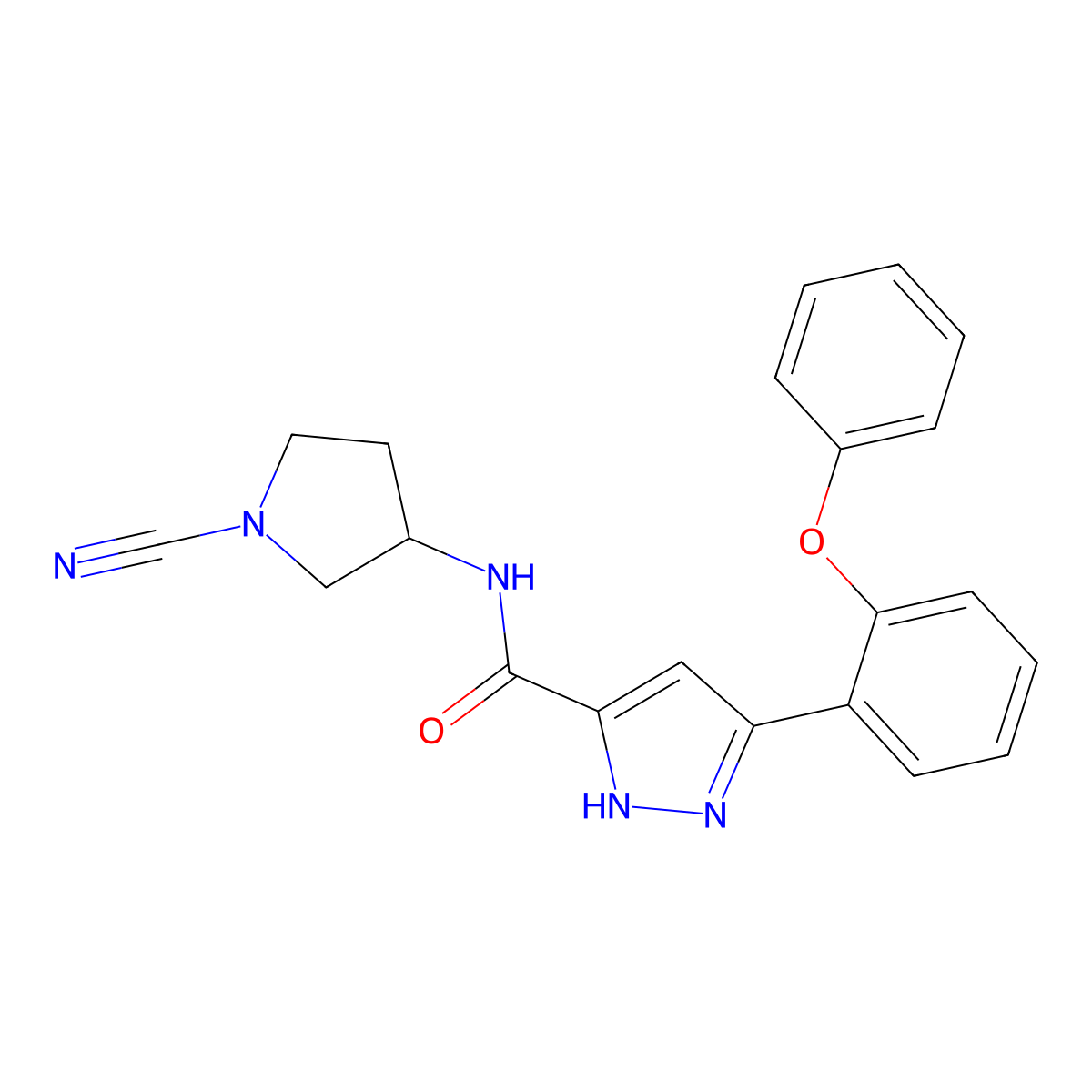 N-[(3R)-1-cyanopyrrolidin-3-yl]-3-(2-phenoxyphenyl)-1H-pyrazole-5-carboxamide molecular structure, CAS 2414580-72-4