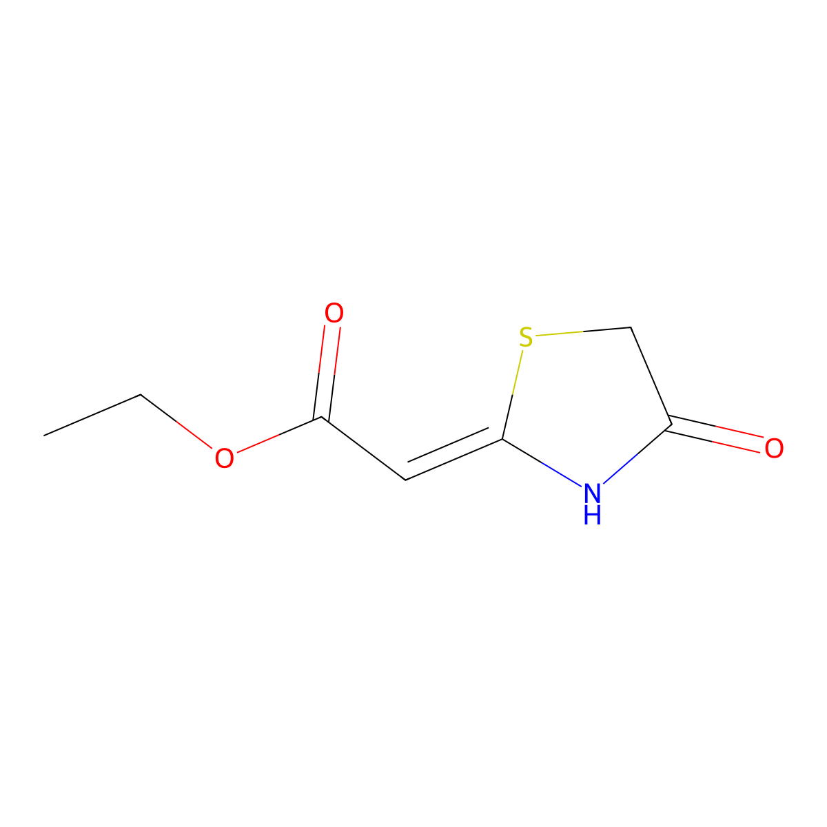Ethyl 2-(4-oxo-1,3-thiazolidin-2-ylidene)acetate molecular structure, CAS 24146-36-9