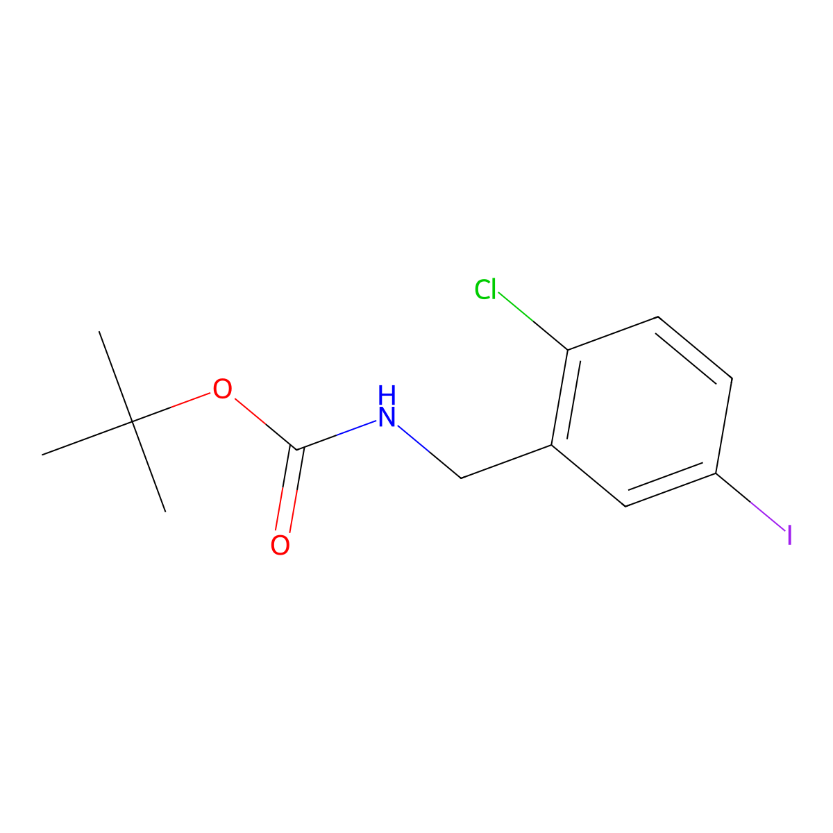 tert-butyl N-[(2-chloro-5-iodophenyl)methyl]carbamate molecular structure, CAS 2414603-24-8