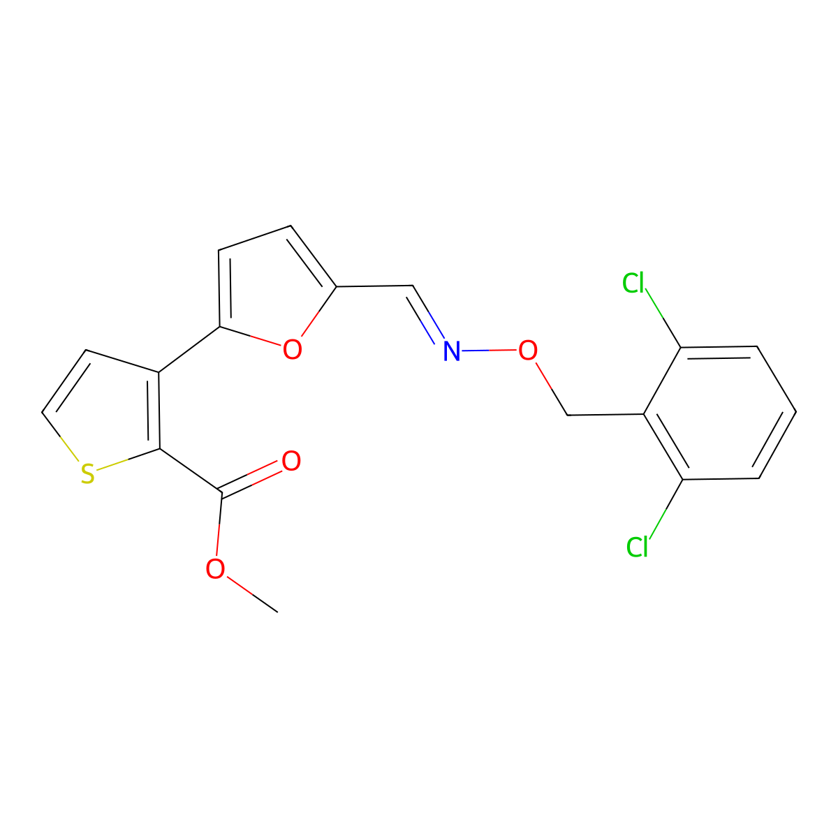 Methyl 3-[5-({[(2,6-dichlorobenzyl)oxy]imino}methyl)-2-furyl]-2-thiophenecarboxylate molecular structure, CAS 241488-16-4