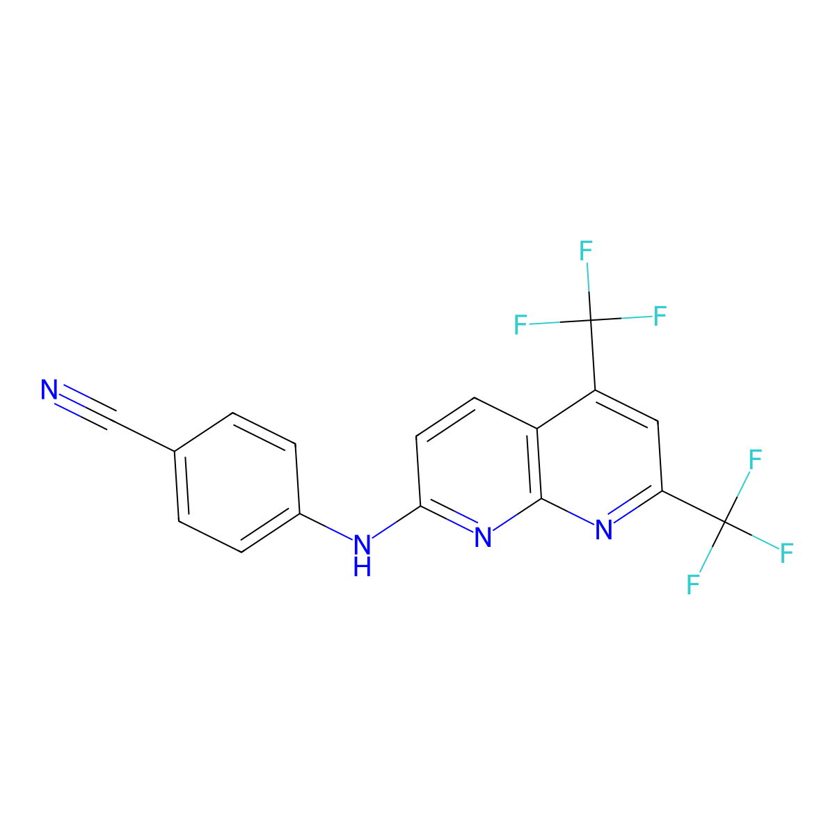 4-{[5,7-Bis(trifluoromethyl)[1,8]naphthyridin-2-yl]amino}benzenecarbonitrile molecular structure, CAS 241488-40-4