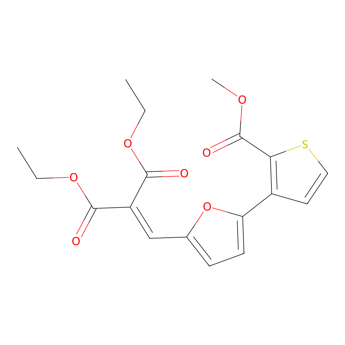 Diethyl 2-({5-[2-(methoxycarbonyl)-3-thienyl]-2-furyl}methylene)malonate molecular structure, CAS 241488-43-7