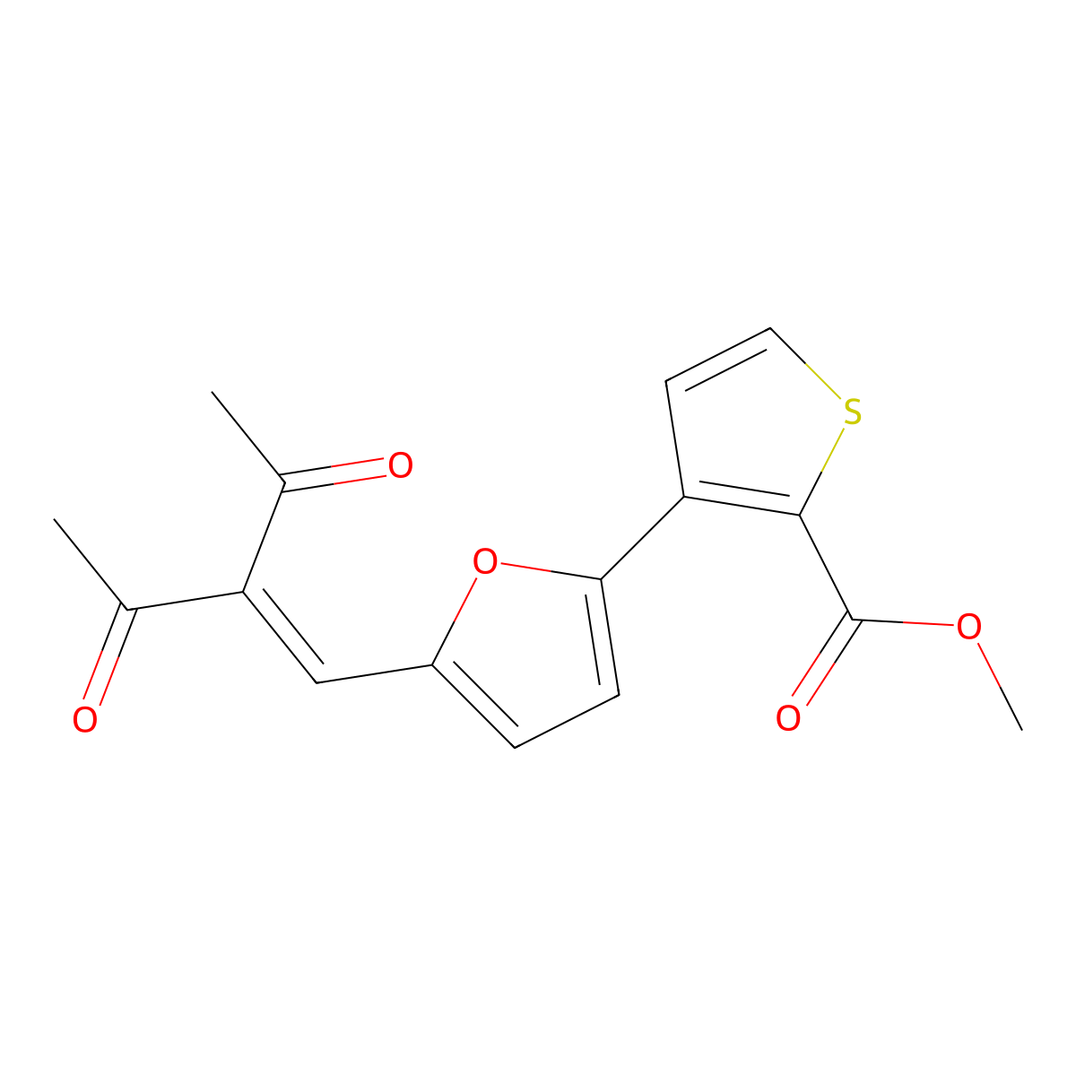 Methyl 3-[5-(2-acetyl-3-oxo-1-butenyl)-2-furyl]-2-thiophenecarboxylate molecular structure, CAS 241488-50-6