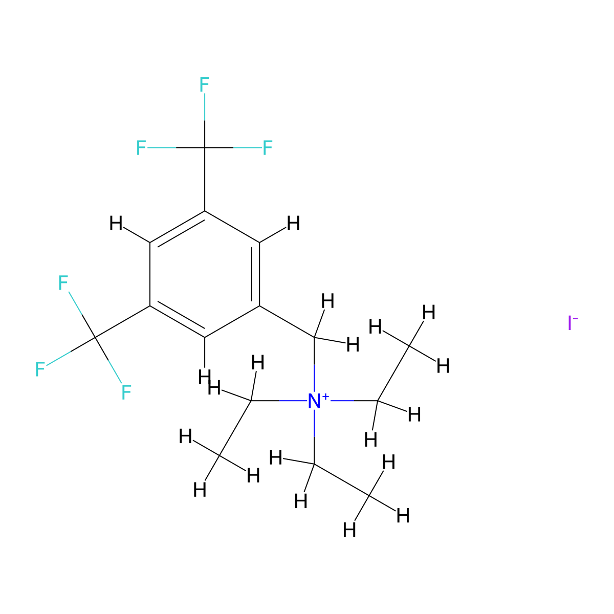 {[3,5-Bis(trifluoromethyl)phenyl]methyl}triethylazanium iodide molecular structure, CAS 2414963-47-4