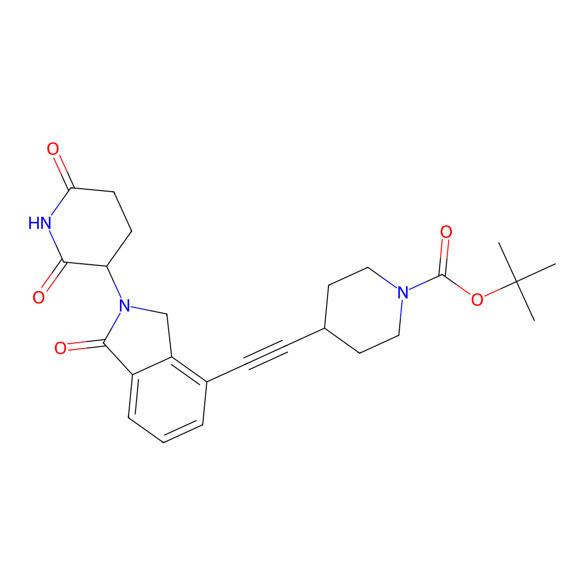 tert-butyl 4-(2-(2-(2,6-dioxopiperidin-3-yl)-1-oxo-2,3-dihydro-1H-isoindol-4-yl)ethynyl)piperidine-1-carboxylate molecular structure, CAS 2415160-55-1