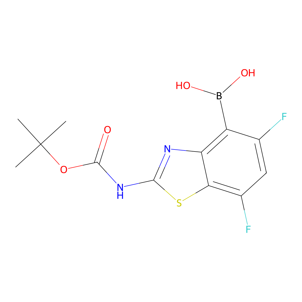[2-(Tert-butoxycarbonylamino)-5,7-difluoro-1,3-benzothiazol-4-yl]boronic acid molecular structure, CAS 2415163-54-9