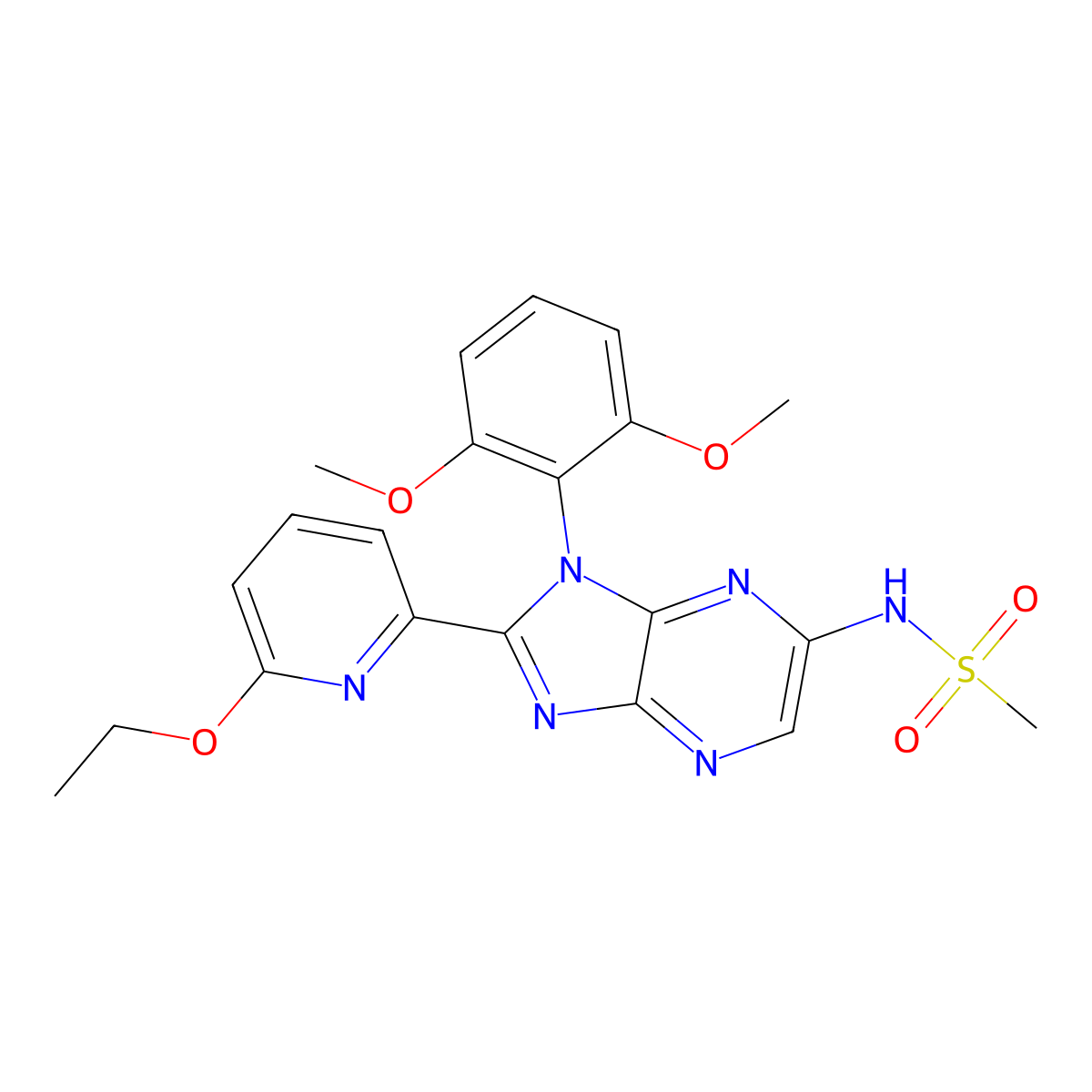N-(1-(2,6-Dimethoxyphenyl)-2-(6-ethoxypyridin-2-yl)-1H-imidazo[4,5-b]pyrazin-6-yl)methanesulfonamide molecular structure, CAS 2415197-87-2