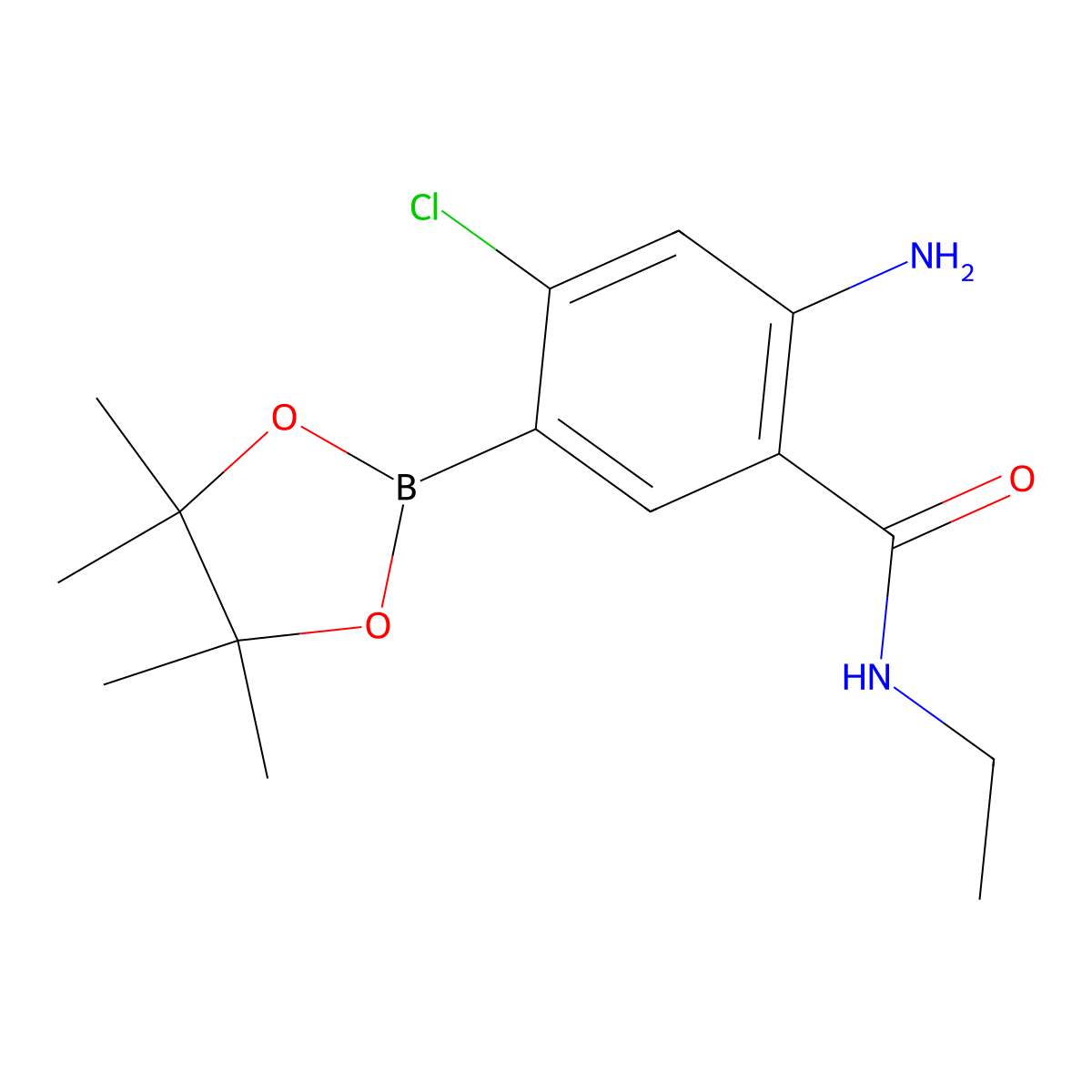 2-Amino-4-chloro-N-ethyl-5-(4,4,5,5-tetramethyl-1,3,2-dioxaborolan-2-yl)benzamide molecular structure, CAS 2415255-63-7