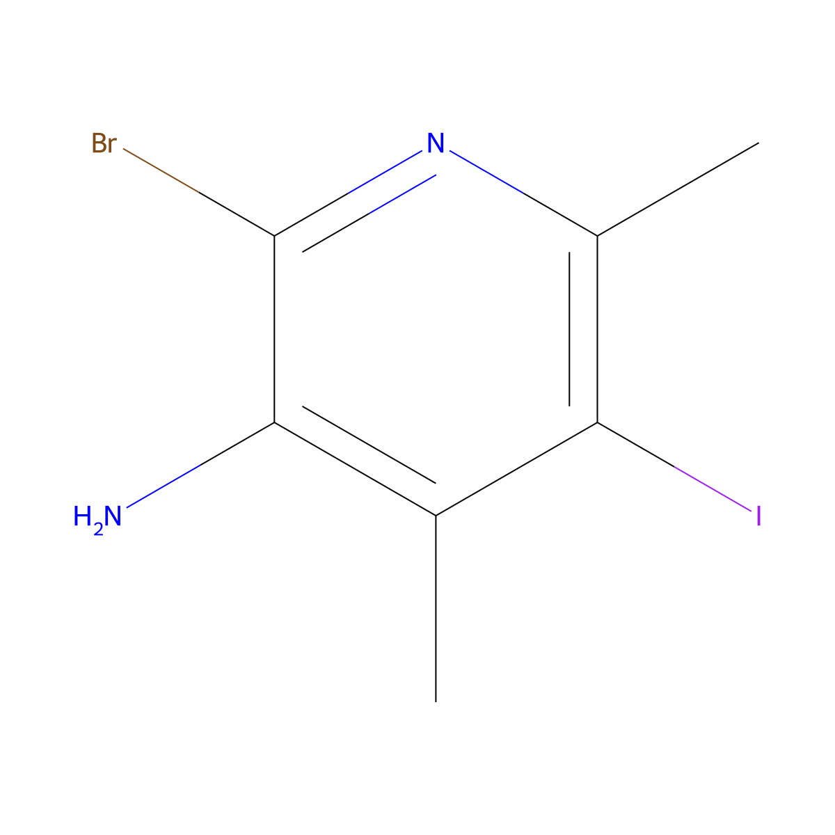 2-Bromo-5-iodo-4,6-dimethylpyridin-3-amine molecular structure, CAS 2415263-12-4
