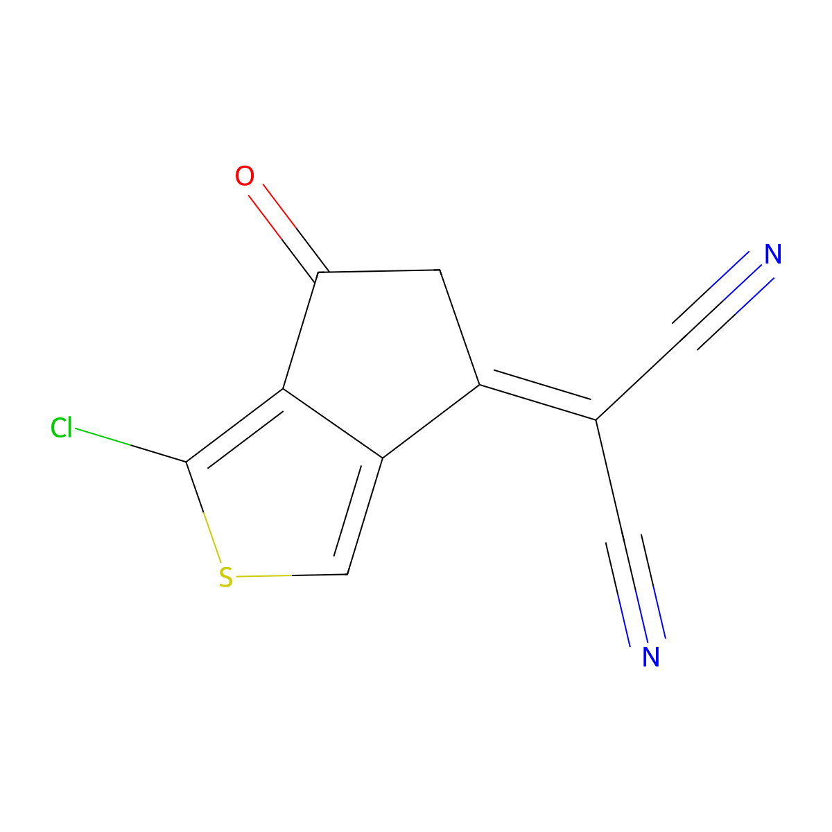 2-(1-Chloro-6-oxo-5,6-dihydro-4h-cyclopenta[c]thiophen-4-ylidene)malononitrile molecular structure, CAS 2415448-21-2