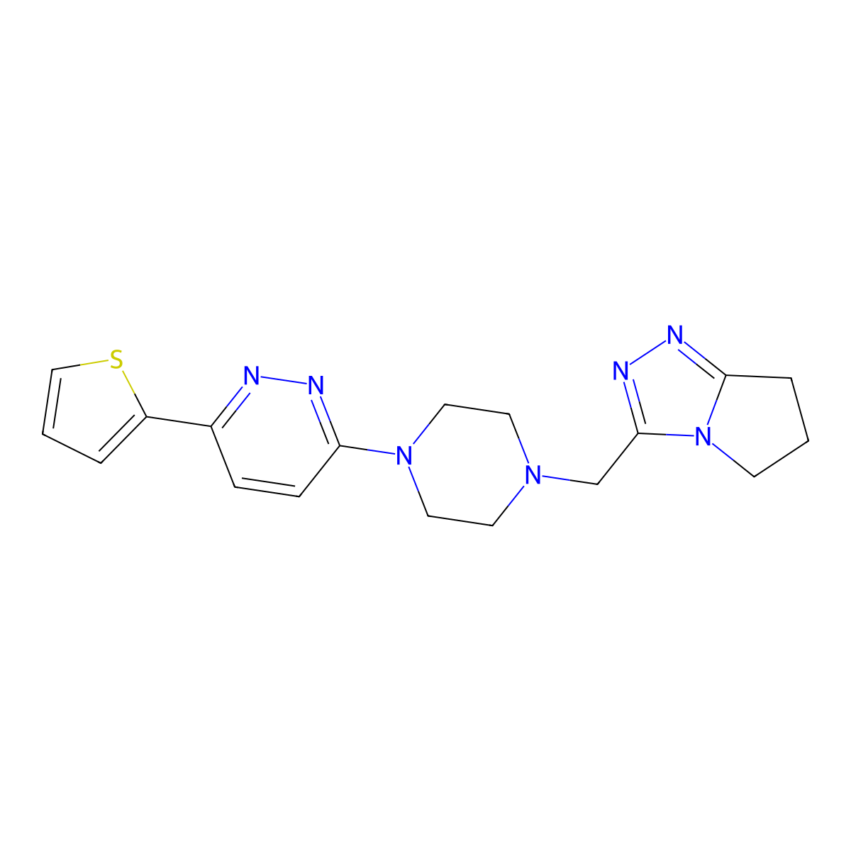 3-[4-({5H,6H,7H-pyrrolo[2,1-c][1,2,4]triazol-3-yl}methyl)piperazin-1-yl]-6-(thiophen-2-yl)pyridazine molecular structure, CAS 2415452-28-5