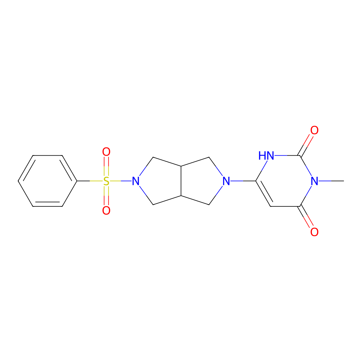 6-[5-(Benzenesulfonyl)-octahydropyrrolo[3,4-c]pyrrol-2-yl]-3-methyl-1,2,3,4-tetrahydropyrimidine-2,4-dione molecular structure, CAS 2415452-38-7