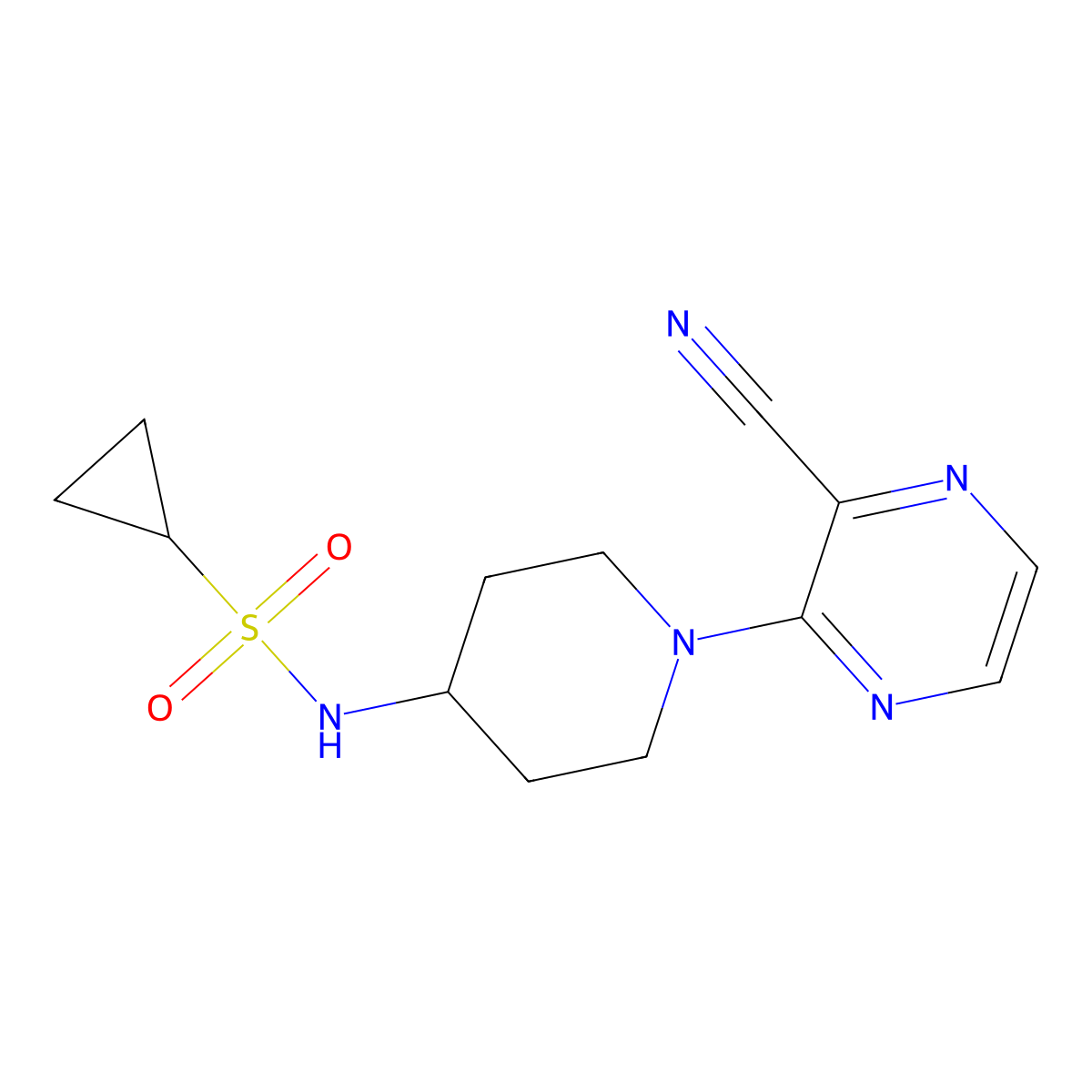 N-[1-(3-Cyanopyrazin-2-yl)piperidin-4-yl]cyclopropanesulfonamide molecular structure, CAS 2415452-39-8
