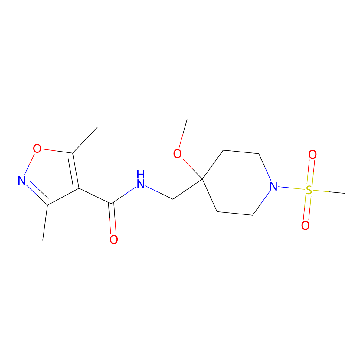 N-[(1-methanesulfonyl-4-methoxypiperidin-4-yl)methyl]-3,5-dimethyl-1,2-oxazole-4-carboxamide molecular structure, CAS 2415452-44-5
