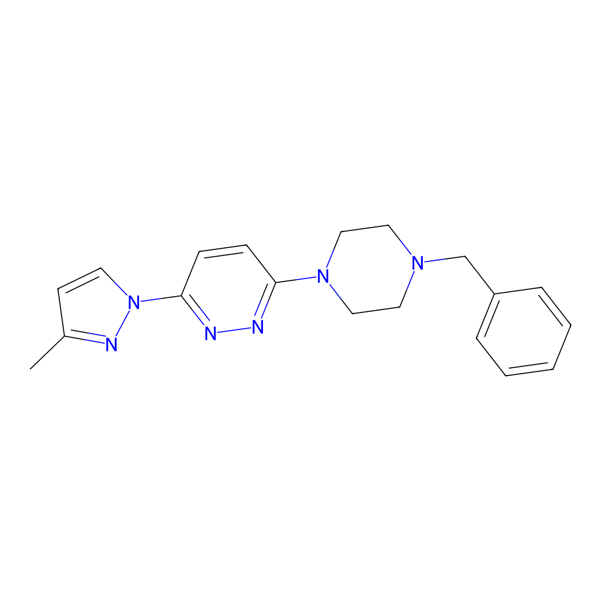 3-(4-benzylpiperazin-1-yl)-6-(3-methyl-1H-pyrazol-1-yl)pyridazine molecular structure, CAS 2415452-47-8