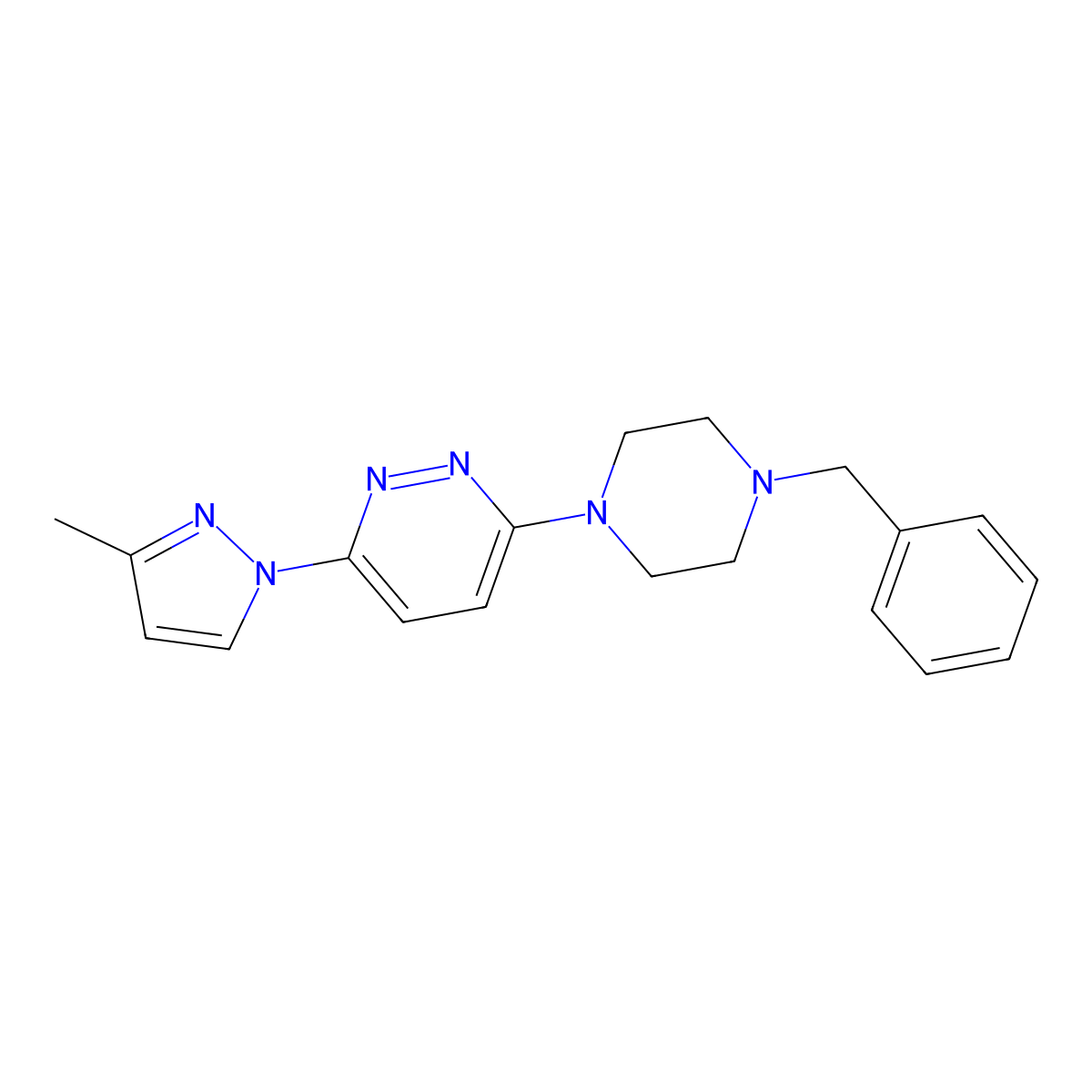 3-(4-benzylpiperazin-1-yl)-6-(3-methyl-1H-pyrazol-1-yl)pyridazine molecular structure, CAS 2415452-47-8