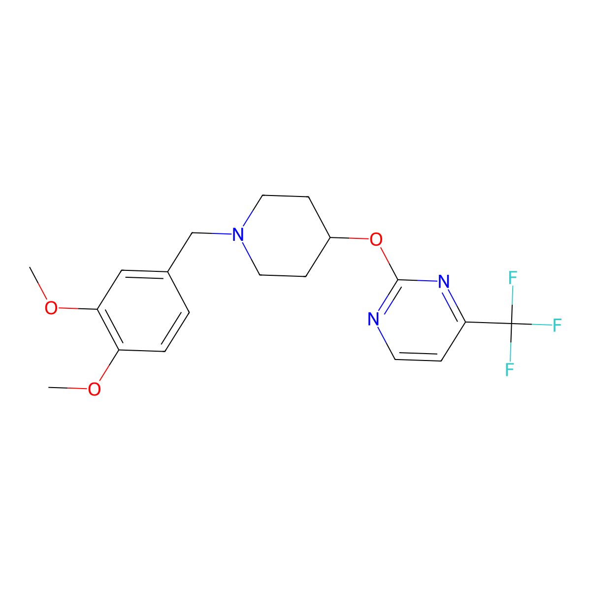 2-({1-[(3,4-Dimethoxyphenyl)methyl]piperidin-4-yl}oxy)-4-(trifluoromethyl)pyrimidine molecular structure, CAS 2415452-48-9