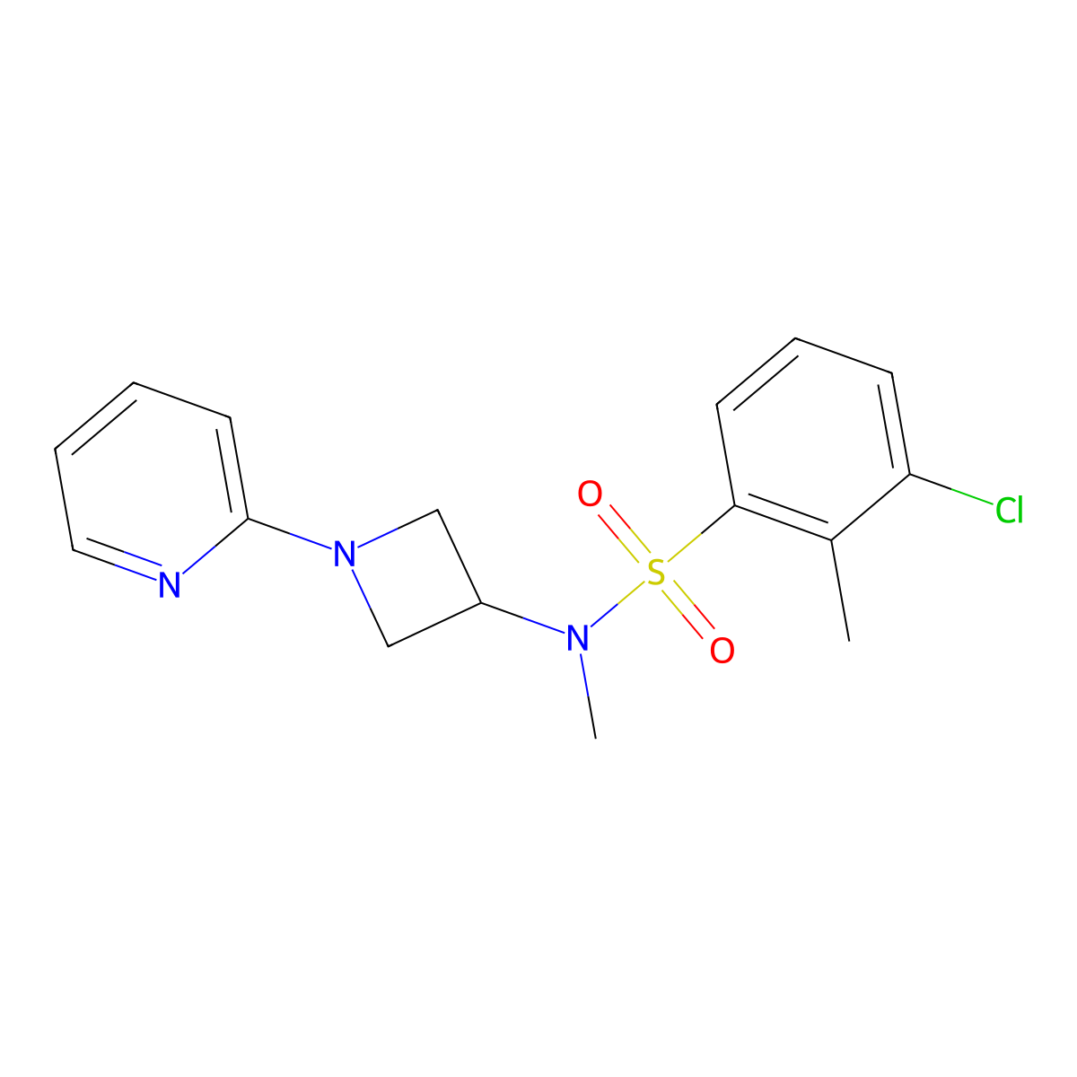 3-chloro-N,2-dimethyl-N-[1-(pyridin-2-yl)azetidin-3-yl]benzene-1-sulfonamide molecular structure, CAS 2415452-49-0