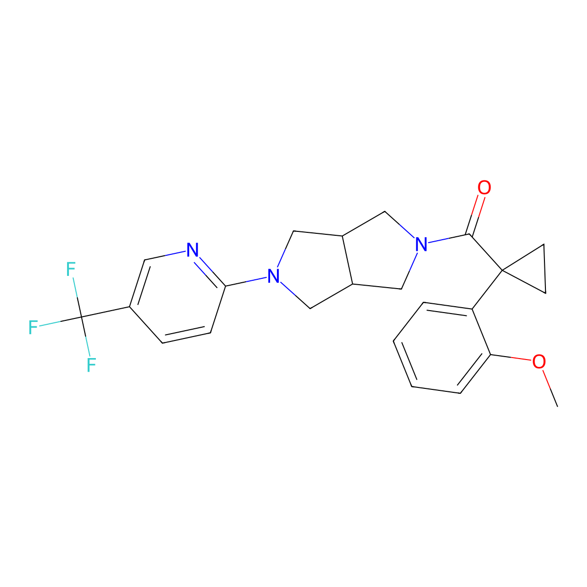 2-{5-[1-(2-Methoxyphenyl)cyclopropanecarbonyl]-octahydropyrrolo[3,4-c]pyrrol-2-yl}-5-(trifluoromethyl)pyridine molecular structure, CAS 2415452-53-6