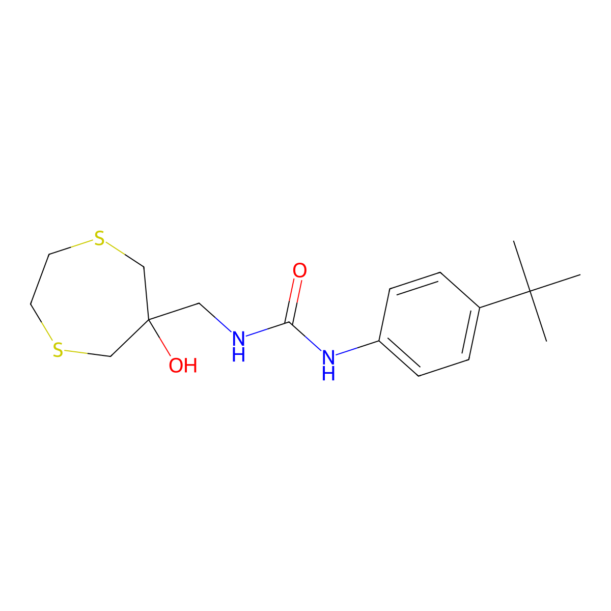 3-(4-Tert-butylphenyl)-1-[(6-hydroxy-1,4-dithiepan-6-yl)methyl]urea molecular structure, CAS 2415452-55-8