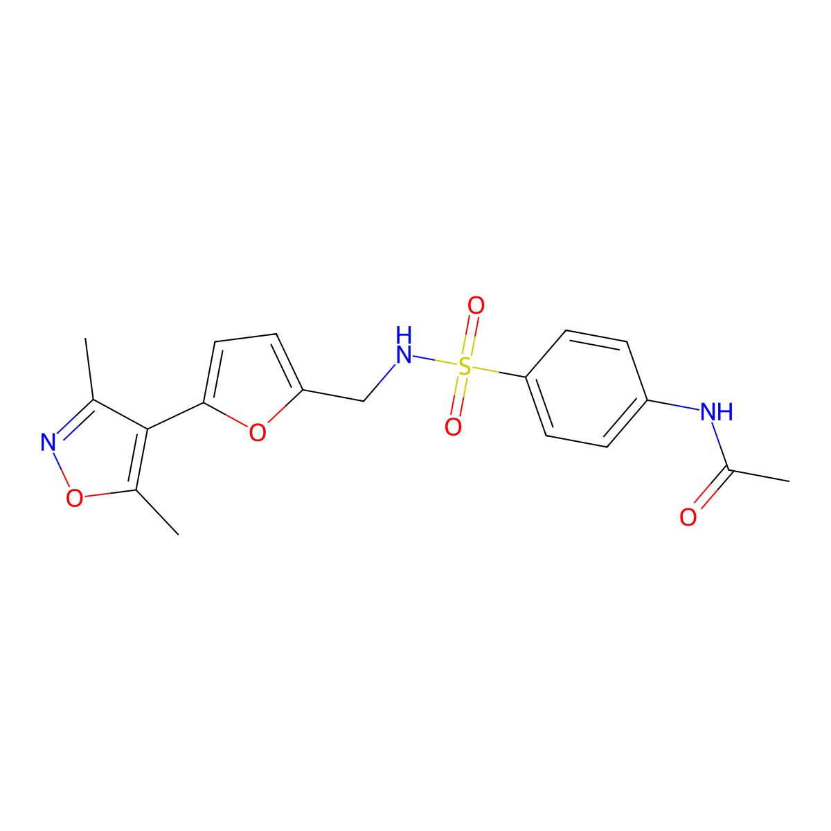N-[4-({[5-(3,5-dimethyl-1,2-oxazol-4-yl)furan-2-yl]methyl}sulfamoyl)phenyl]acetamide molecular structure, CAS 2415452-58-1
