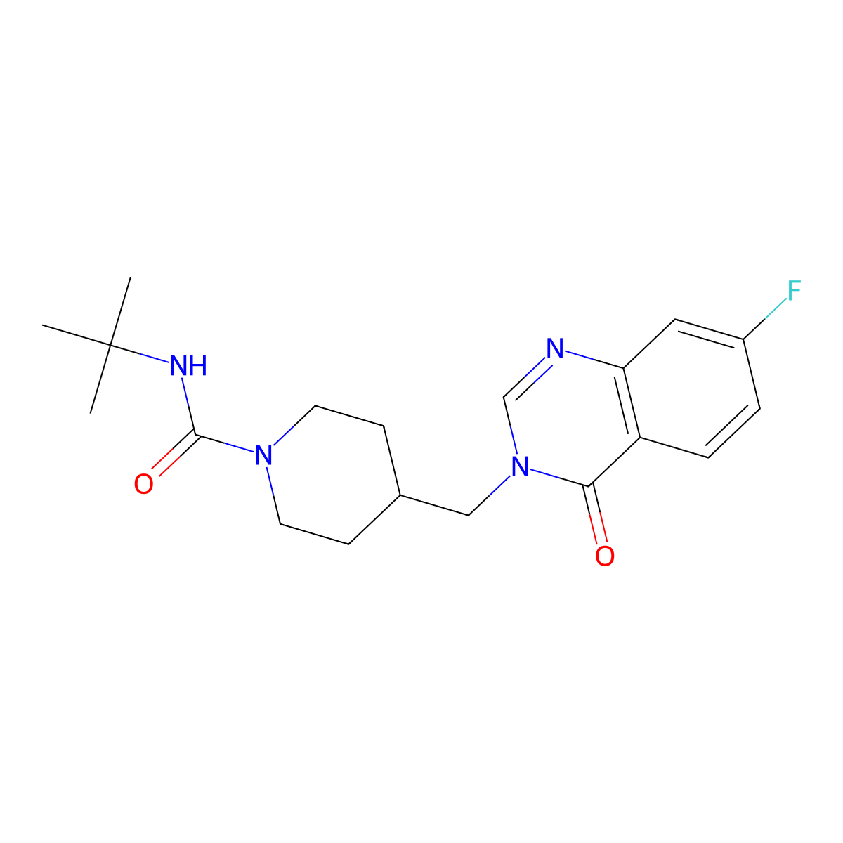 N-tert-butyl-4-[(7-fluoro-4-oxo-3,4-dihydroquinazolin-3-yl)methyl]piperidine-1-carboxamide molecular structure, CAS 2415452-59-2