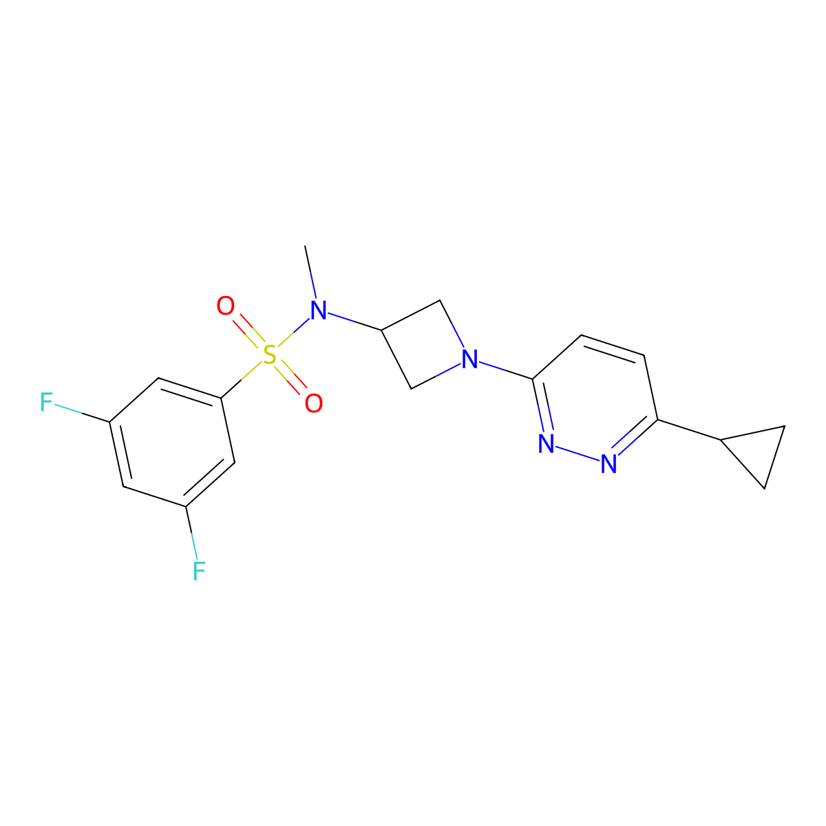 N-[1-(6-cyclopropylpyridazin-3-yl)azetidin-3-yl]-3,5-difluoro-N-methylbenzene-1-sulfonamide molecular structure, CAS 2415452-62-7