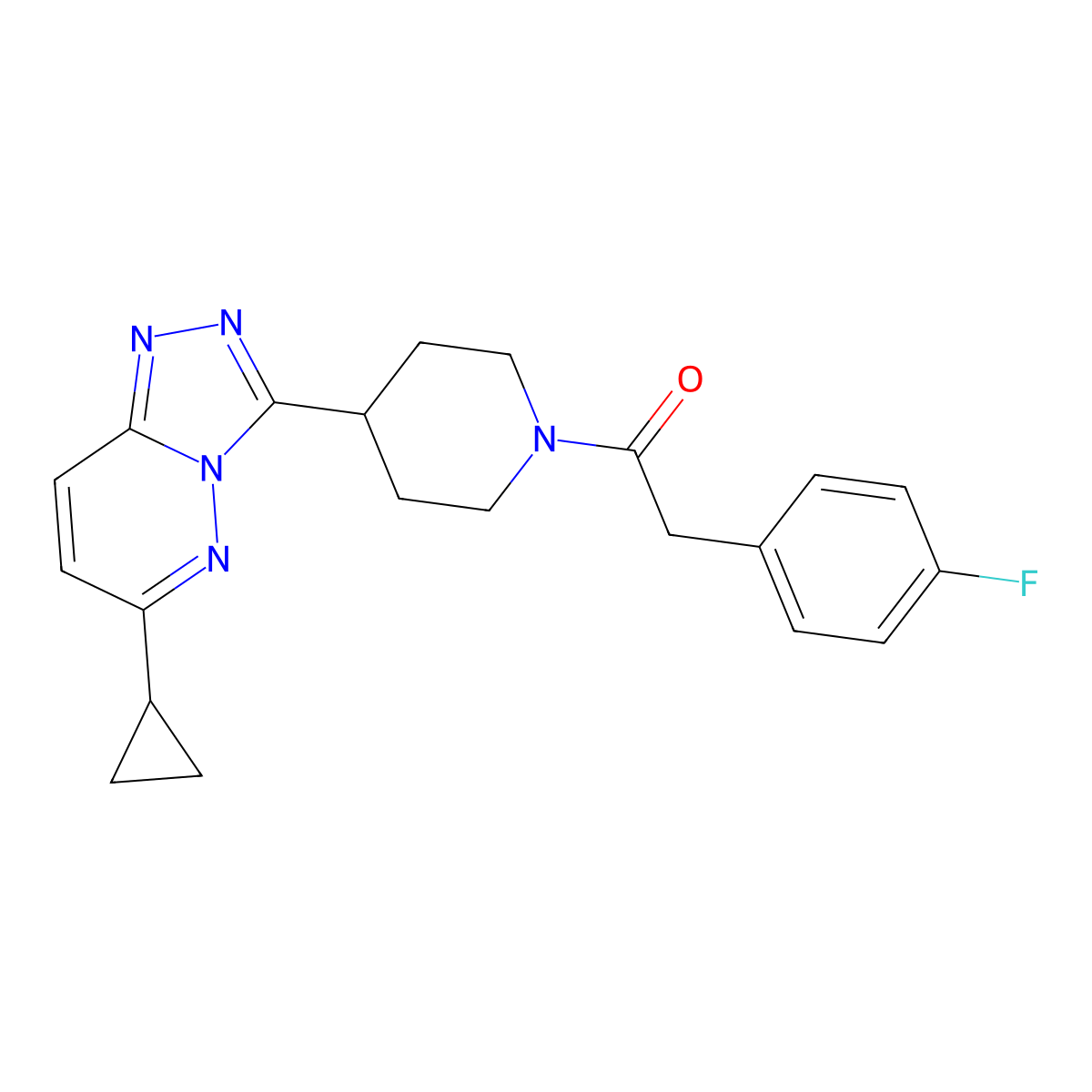 1-(4-{6-Cyclopropyl-[1,2,4]triazolo[4,3-b]pyridazin-3-yl}piperidin-1-yl)-2-(4-fluorophenyl)ethan-1-one molecular structure, CAS 2415452-68-3