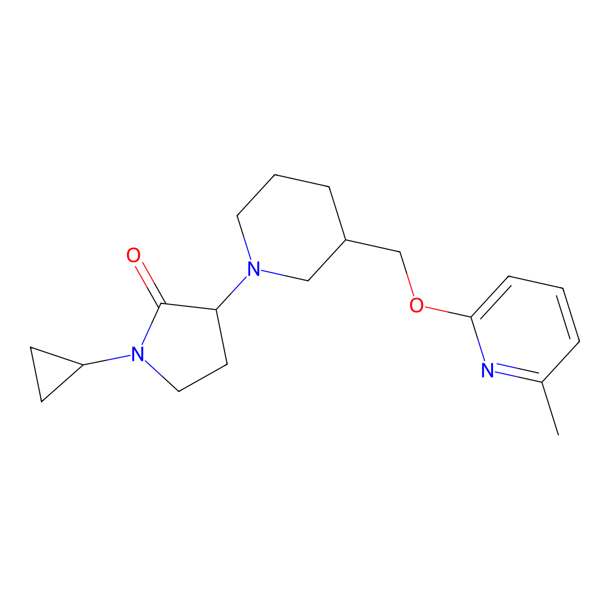 1-Cyclopropyl-3-(3-{[(6-methylpyridin-2-yl)oxy]methyl}piperidin-1-yl)pyrrolidin-2-one molecular structure, CAS 2415452-74-1