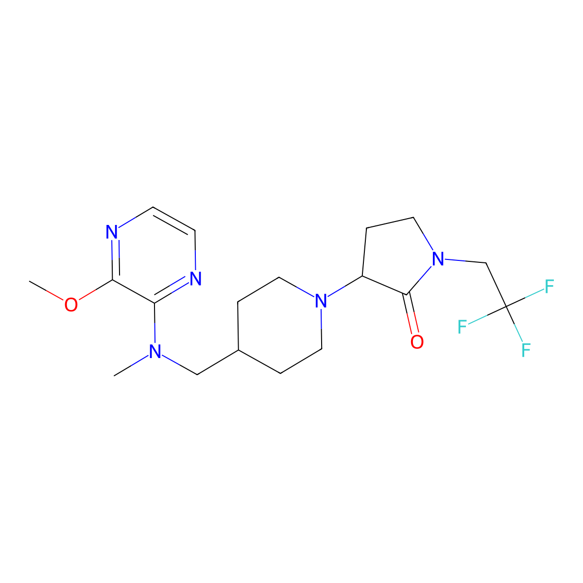 3-(4-{[(3-Methoxypyrazin-2-yl)(methyl)amino]methyl}piperidin-1-yl)-1-(2,2,2-trifluoroethyl)pyrrolidin-2-one molecular structure, CAS 2415452-77-4