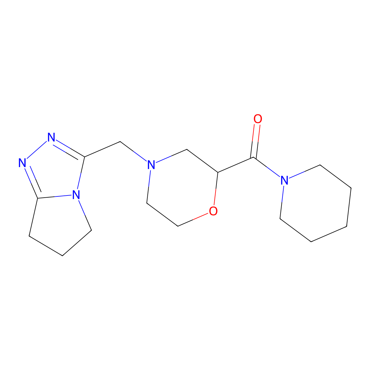 2-(piperidine-1-carbonyl)-4-({5H,6H,7H-pyrrolo[2,1-c][1,2,4]triazol-3-yl}methyl)morpholine molecular structure, CAS 2415452-80-9
