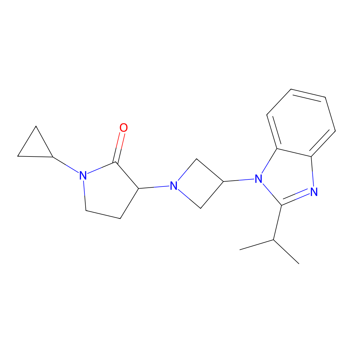 1-cyclopropyl-3-{3-[2-(propan-2-yl)-1H-1,3-benzodiazol-1-yl]azetidin-1-yl}pyrrolidin-2-one molecular structure, CAS 2415452-82-1