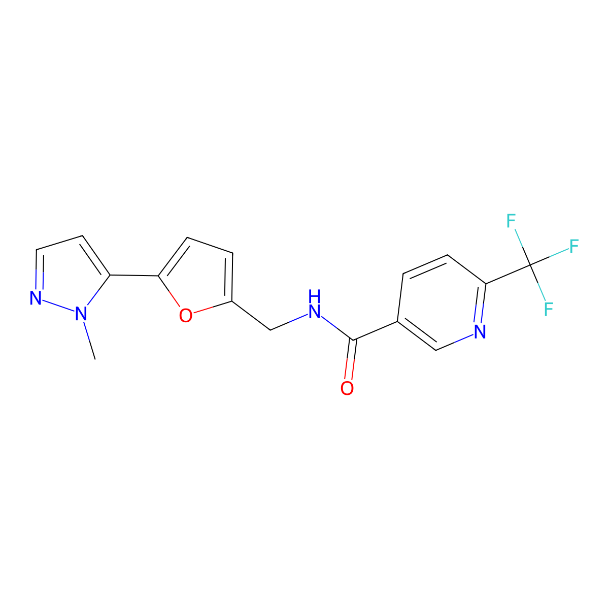 N-{[5-(1-methyl-1H-pyrazol-5-yl)furan-2-yl]methyl}-6-(trifluoromethyl)pyridine-3-carboxamide molecular structure, CAS 2415452-84-3