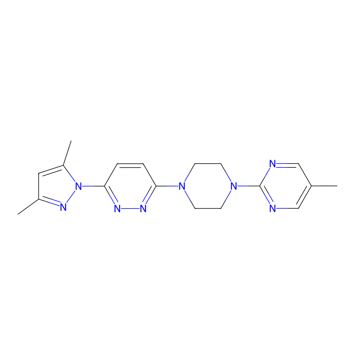 3-(3,5-dimethyl-1H-pyrazol-1-yl)-6-[4-(5-methylpyrimidin-2-yl)piperazin-1-yl]pyridazine molecular structure, CAS 2415452-86-5