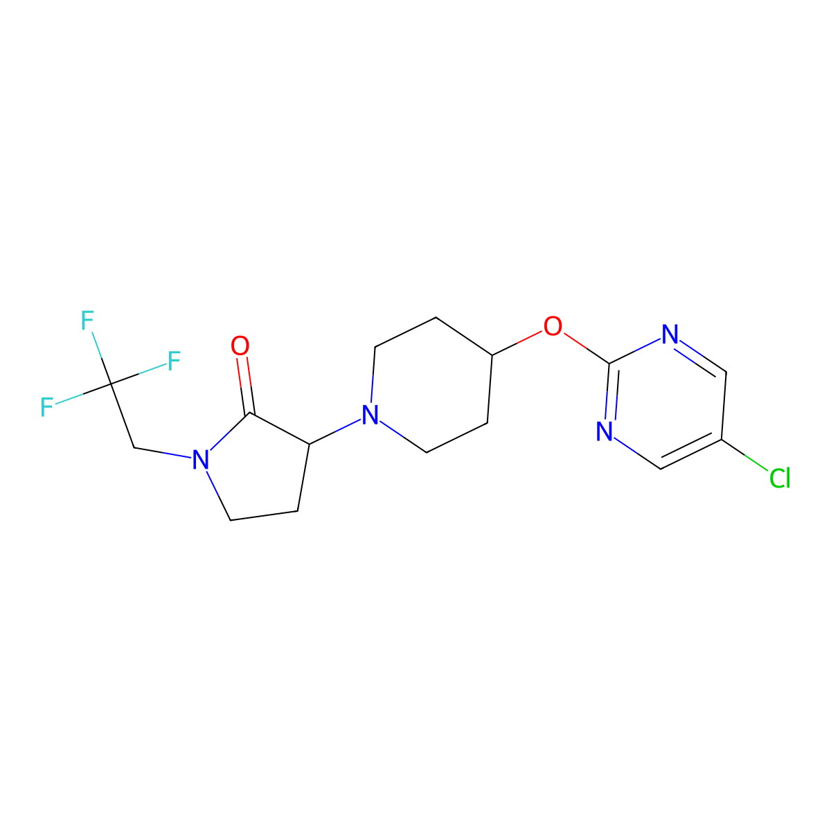 3-{4-[(5-Chloropyrimidin-2-yl)oxy]piperidin-1-yl}-1-(2,2,2-trifluoroethyl)pyrrolidin-2-one molecular structure, CAS 2415452-87-6