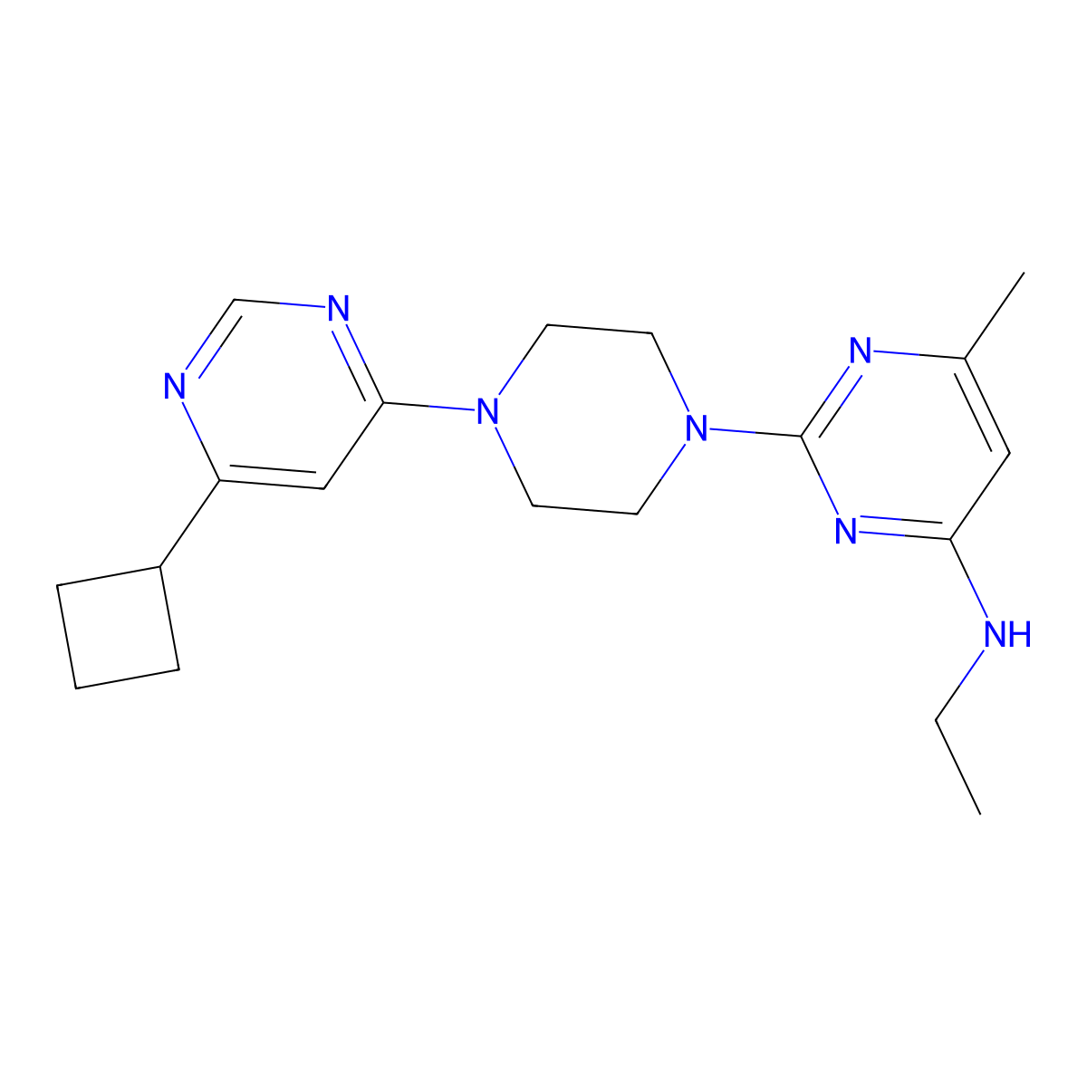 2-[4-(6-cyclobutylpyrimidin-4-yl)piperazin-1-yl]-N-ethyl-6-methylpyrimidin-4-amine molecular structure, CAS 2415452-92-3