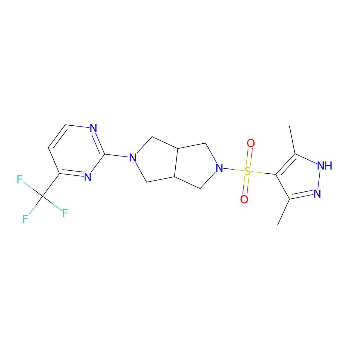 2-{5-[(3,5-dimethyl-1H-pyrazol-4-yl)sulfonyl]-octahydropyrrolo[3,4-c]pyrrol-2-yl}-4-(trifluoromethyl)pyrimidine molecular structure, CAS 2415452-97-8