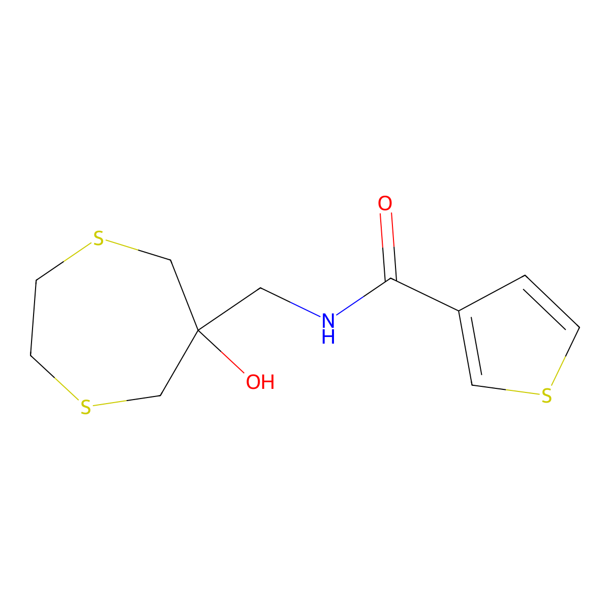 N-[(6-Hydroxy-1,4-dithiepan-6-yl)methyl]thiophene-3-carboxamide molecular structure, CAS 2415452-98-9