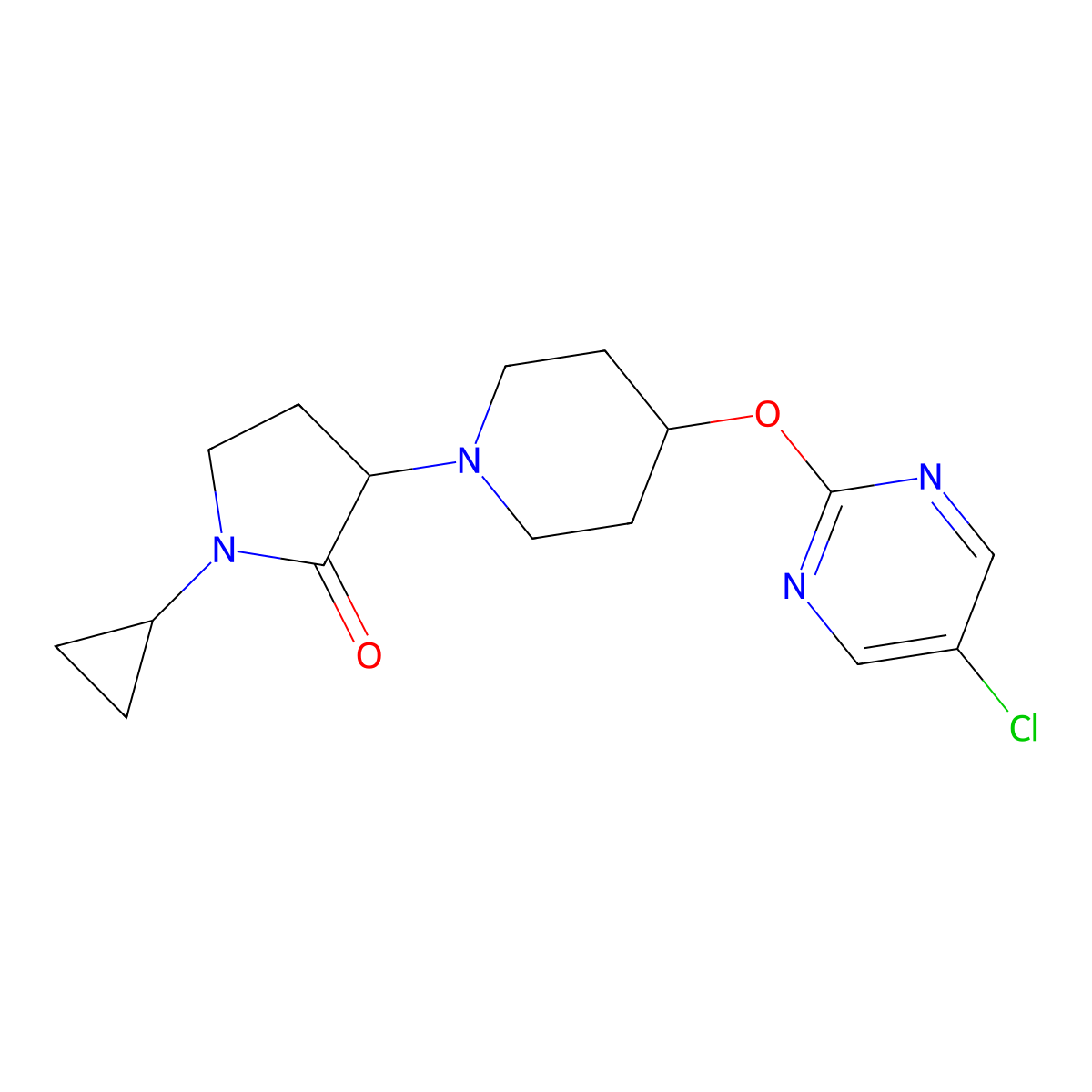 3-{4-[(5-Chloropyrimidin-2-yl)oxy]piperidin-1-yl}-1-cyclopropylpyrrolidin-2-one molecular structure, CAS 2415453-10-8