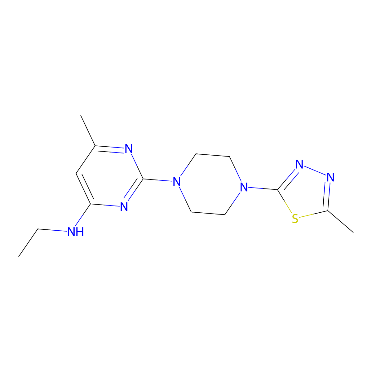 N-Ethyl-6-methyl-2-[4-(5-methyl-1,3,4-thiadiazol-2-yl)piperazin-1-yl]pyrimidin-4-amine molecular structure, CAS 2415453-11-9